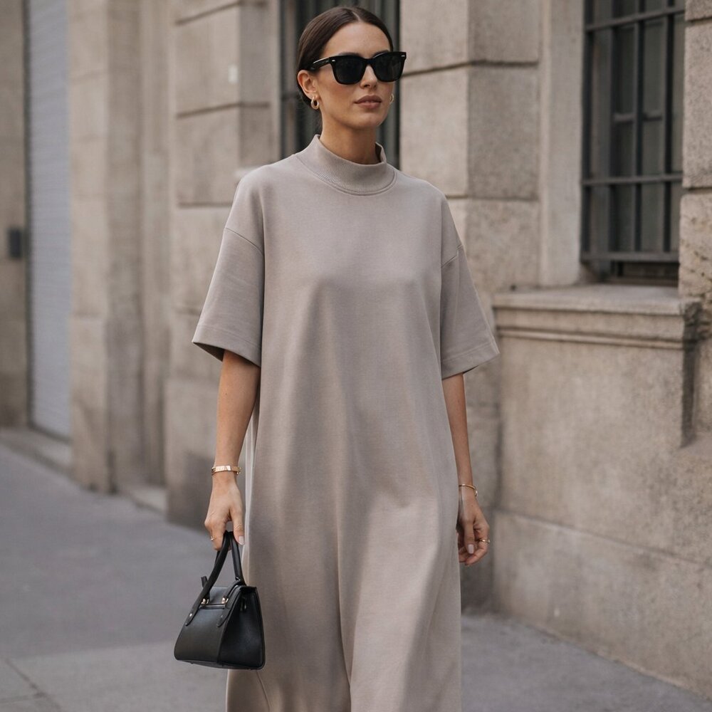 Zara Oversized Minimalist Mock Neck Maxi Dress